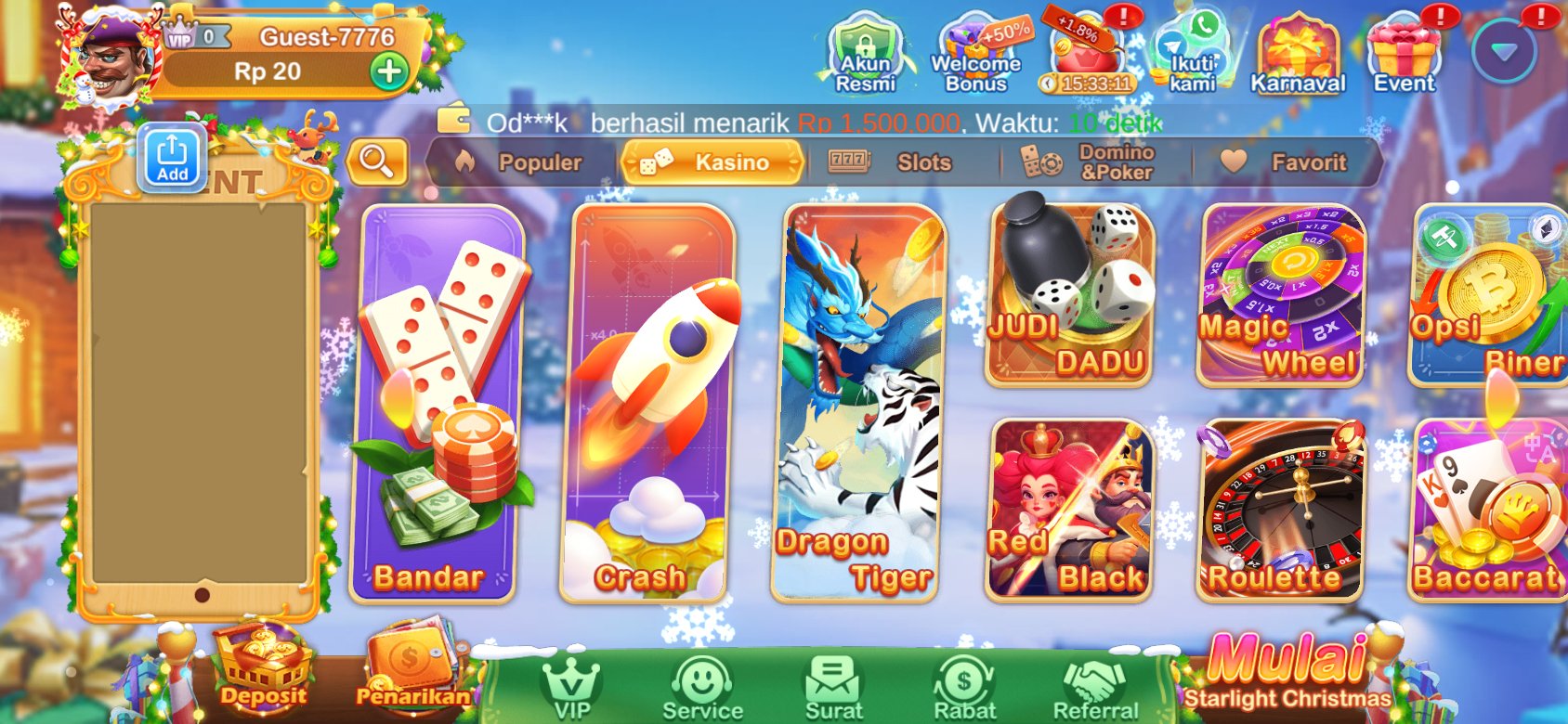 Pilihan permainan kasino seperti Dragon Tiger dan Blackjack di LK777.